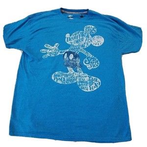 DISNEY MICKEY MOUSE T Shirt Mens LARGE VINTAGE‎ WORD CHARACTER GRAPHIC BLUE